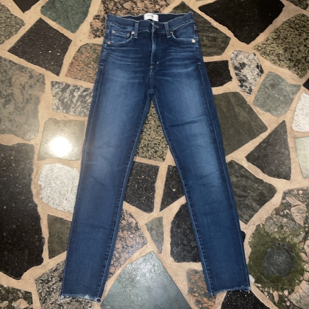 Agolde Jeans Sophie Crop Skinny Raw Hem Medium Dark Wash Stretch Size 24 - Picture 4 of 8